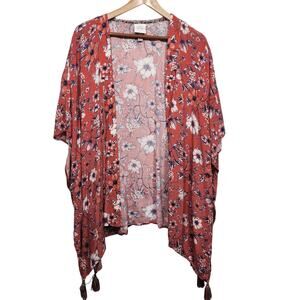 Women's Knox Rose Coral Floral Tassel Kimono Size XXL